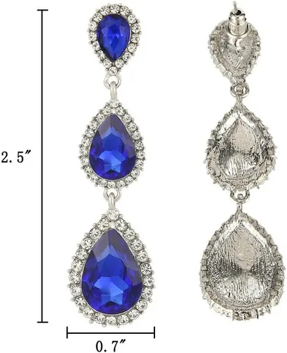 Miniatura 30 de EleQueen Pendientes de cristal austriaco en tono dorado para mujer, forma de pera de 2.5 pulgadas, color esmeralda
