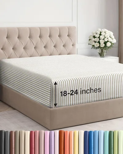 Miniatura 84 de Sábana bajera ajustable extra profunda tamaño completo – Sábana bajera individual de lujo para hotel únicamente – Se adapta fácilmente a colchones