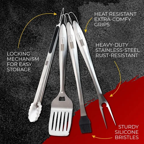 Miniatura 9 de Juego de herramientas para barbacoa con pinzas, espátula, tenedores, cepillo, kit de parrilla de acero inoxidable para parrilla, accesorios
