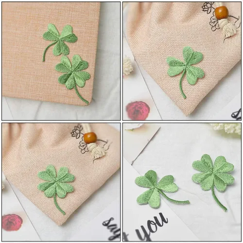 Miniatura 9 de EXCEART Tréboles bordados de cuatro hojas, parches para planchar, tréboles verdes, apliques de tréboles irlandeses para bricolaje, mochilas, jeans
