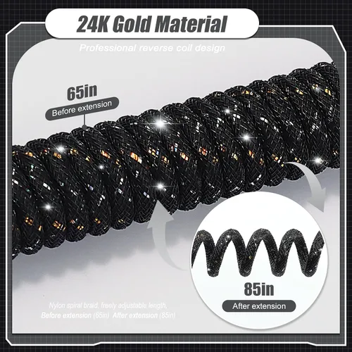 Miniatura 5 de ZIYOU LANG C03 Cable USB C a A en espiral personalizado con cable espiral de nailon trenzado de doble manga desmontable, línea de resorte Negro