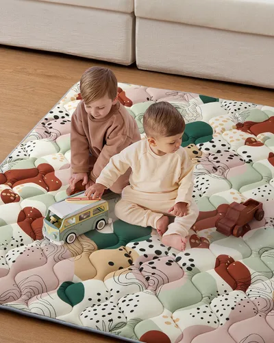 Miniatura 7 de Blissful Diary Alfombras de Juego para Bebés para Piso, Alfombra de 50x50 Pulgadas para Gatear para Corral, Alfombras de Juego de Espuma