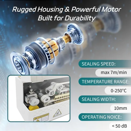Miniatura 8 de Phezer Máquina de sellado térmico continuo, sellador automático de banda de bolsas de plástico comercial con control digital de 32.0-482.0 °F