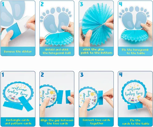Miniatura 4 de Centros de mesa de fiesta de baby shower azul para niños, 12 piezas de decoración de panal de baby shower, decoración de bienvenida para niños