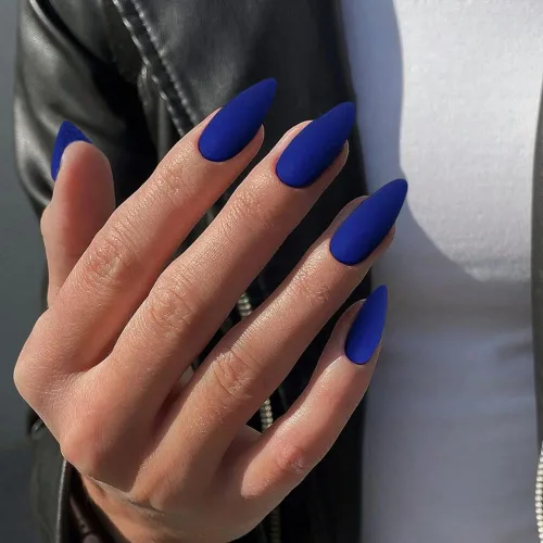 Miniatura 19 de Uñas postizas a presión azul real - Forma de almendra, longitud media, acrílicas neutrales reutilizables para mujeres y niñas - Uñas postizas