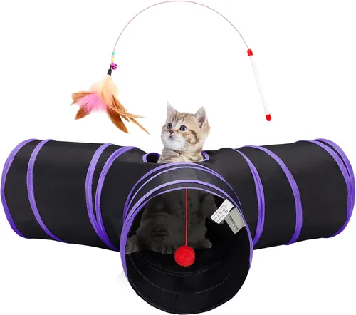 Miniatura 14 de Tempcore Túnel para gatos con tubo de juguete, túneles plegables de 3 vías para gatos, túneles para mascotas aburridas con agujero y pelota, juguete