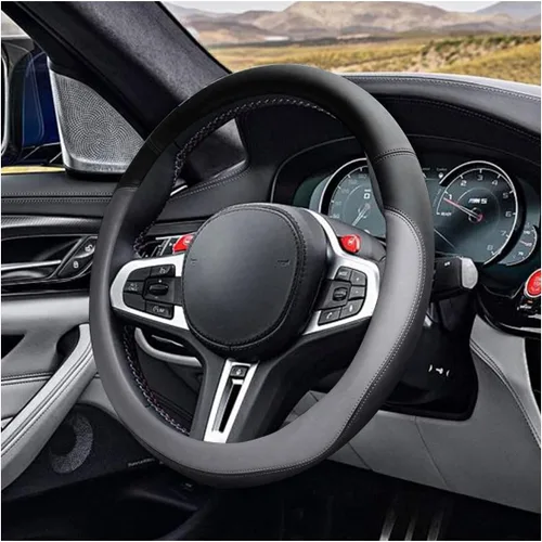 Miniatura 8 de LAINLOY Funda para volante de automóvil de 14.5"-15", funda de cuero de microfibra, decoración de volante antideslizante y transpirable, accesorios