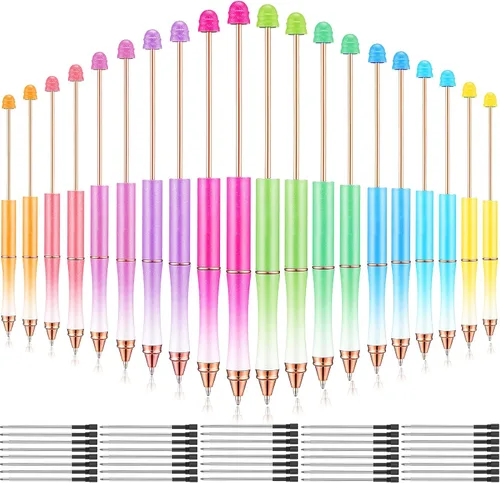 Chivao 20 bolígrafos de metal con cuentas, varios colores, con 40 repuestos, tinta negra para niños, mujeres, estudiantes, regalo, oficina, escuela,