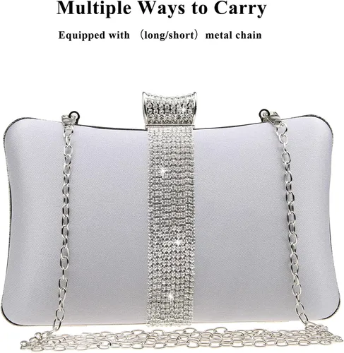 Miniatura 5 de DA BODAN Bolso de mano Jane de satén con diamantes de imitación para mujer para noche novia graduación fiesta bolso cruzado con cadena