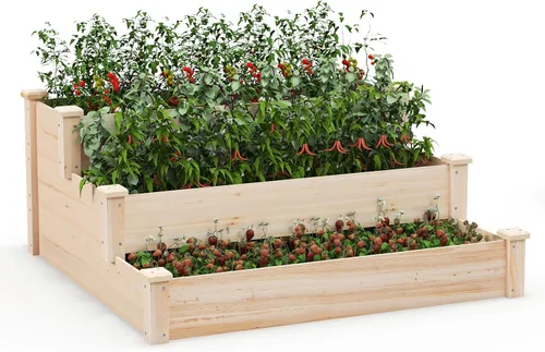 Miniatura 12 de Giantex Cama de jardín elevada de madera, 40 x 40 pulgadas, maceta cuadrada de madera de abeto con base abierta para verduras, flores, hierbas