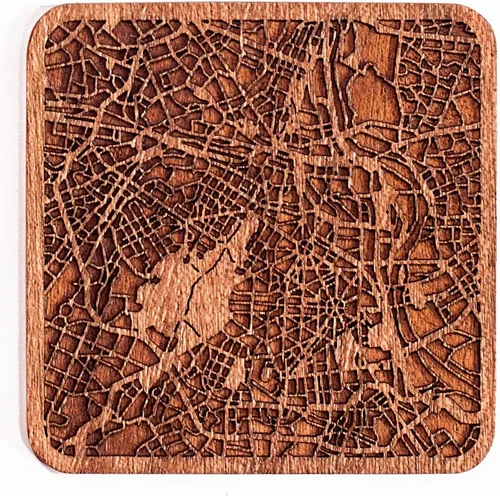 Miniatura 123 de Posavasos Amsterdam Map by O3 Design Studio, 1 pieza, posavasos de madera Sapele con mapa de la ciudad, hecho a mano, varias ciudades opcionales