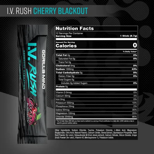 Miniatura 2 de Gorilla Mind I.V. Rush™ Mezcla de bebidas con electrolitos - 3,760 mg de electrolitos, sin azúcar, sin edulcorantes artificiales Polvo