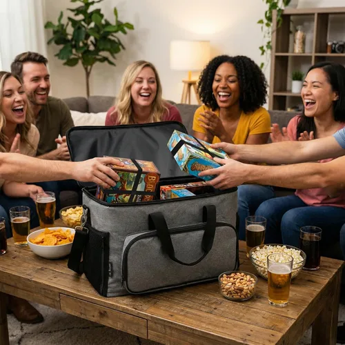 Miniatura 7 de Bolsa de juego de mesa con múltiples bolsillos, bolsa convertible y transporte de hombro, incluye 5 bandas elásticas para caja, 20.5 x 12.6 x 12.6