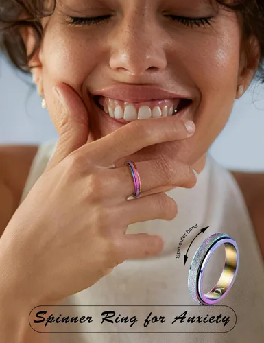Miniatura 30 de Diamday Anillos antiestrés para mujeres y hombres – Anillo giratorio de acero inoxidable de 2/4 para aliviar la ansiedad y el estrés, con purpurina