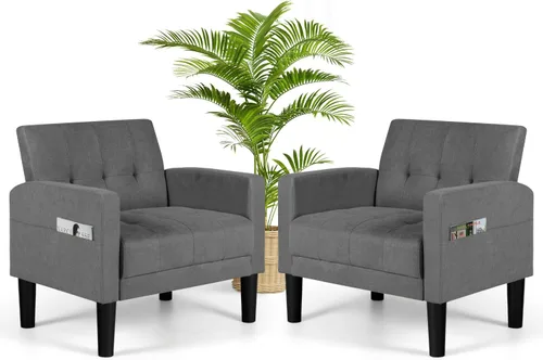 Miniatura 11 de AILEEKISS Juego de 2 sillas decorativas para sala de estar, sillón tapizado cómodo, sofá individual de tela moderna con bolsillos laterales, sillas