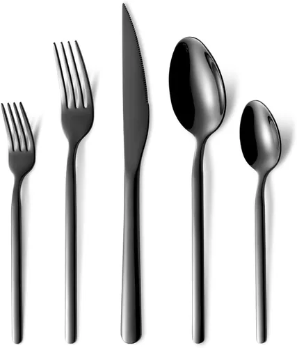 Miniatura 12 de Juego de cubiertos dorados de 20 piezas con tenedor para pastel, juego de cubiertos de acero inoxidable para 4, utensilios de cocina con mango