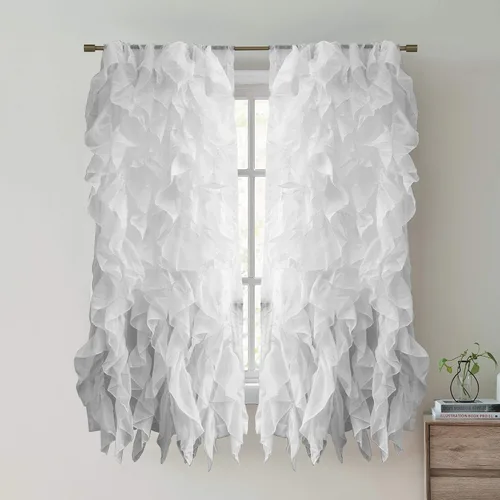 Miniatura 22 de Sweet Home Collection Paquete de 2 Paneles de Ventana Cortinas de Gasa Transparente con Volantes Verticales en Cascada Gris