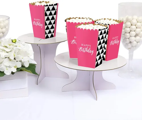 Miniatura 2 de Big Dot of Happiness Chic Happy Birthday - Cajas de palomitas de maíz para fiesta de cumpleaños, color rosa, negro y dorado, juego de 12