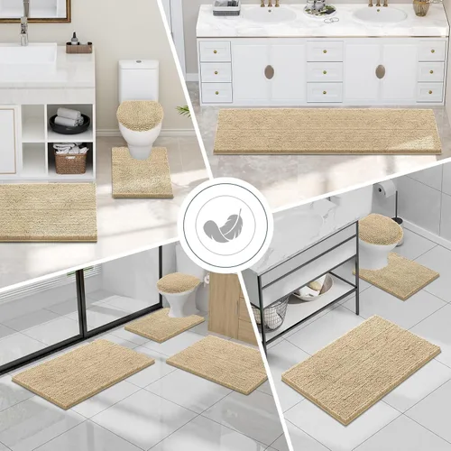 Miniatura 7 de Juego de alfombras de baño Smiry de 2 piezas, suave alfombra absorbente de chenilla y juego de alfombra en forma de U para inodoro, alfombra de baño
