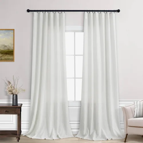 Miniatura 117 de KOUFALL Juego de 2 cortinas de puerta francesa, cortinas de lino para puerta/ventana, cortina transparente boho para cristal lateral delantero