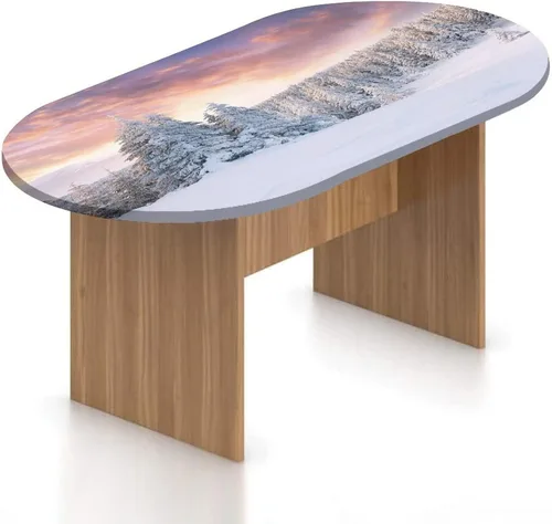 Miniatura 12 de Mantel ovalado ajustable de poliéster elástico para invierno, diseño de bosque abstracto monocromático, hojas y bosques, se adapta a mesas ovaladas