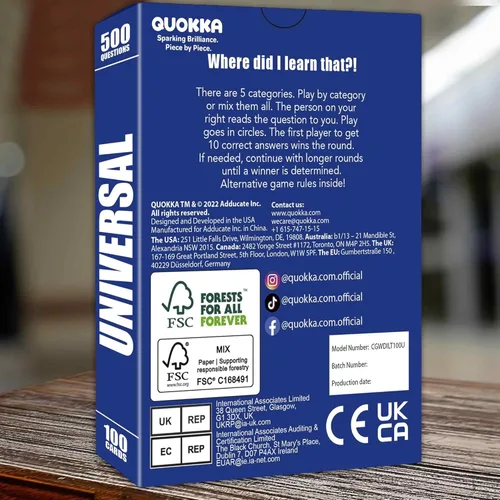 Miniatura 8 de QUOKKA Juegos de Trivia para Adultos con 500 Preguntas - Divertido Juego de Mesa de Trivia para Adolescentes y Familias – Tarjetas de Trivia