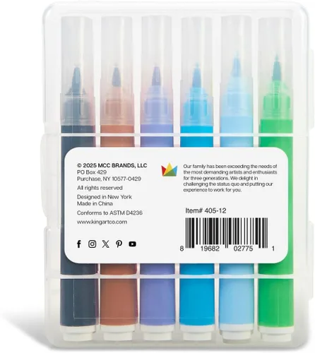 Miniatura 2 de KINGART Rotuladores de acuarela de punta de pincel con estuche, 12 colores, barril ancho para una fácil sujeción, tinta no tóxica a base de agua
