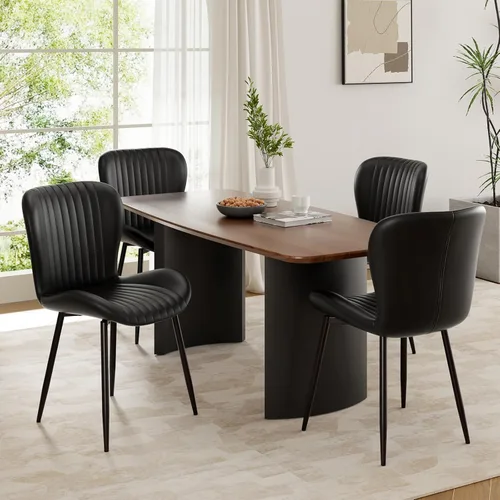 Miniatura 16 de Juego de 2 sillas de comedor modernas tapizadas de piel sintética para cocina, sillas de comedor con respaldo cómodo, color marrón