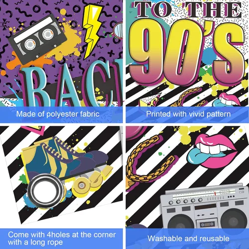 Miniatura 6 de Cartel de puerta con temática de los años 90, decoraciones de fiesta para adultos, tema de hip hop de los 90, suministros de fiesta de fondo
