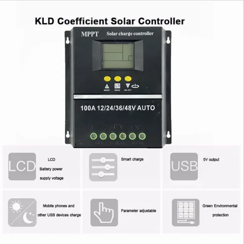Miniatura 2 de BVCL Controlador de carga solar MPPT 100A, detección automática de 12V-48V, pantalla LCD, puerto USB, negro