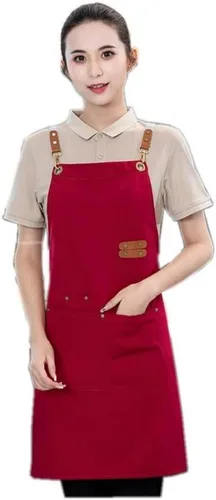 Miniatura 10 de Delantal de chef de lona, delantal de espalda cruzada para hombres y mujeres con correas ajustables y bolsillos grandes, delantal de lona