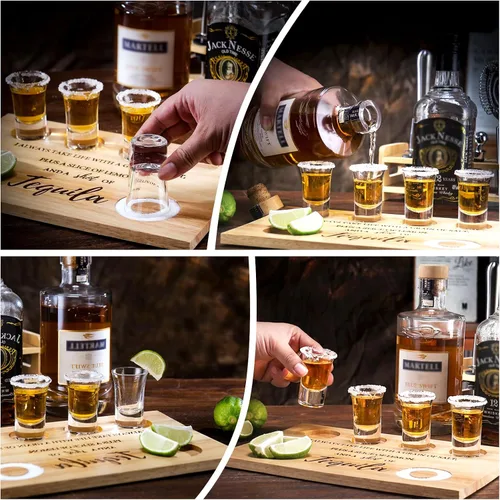 Miniatura 6 de Tabla de chupito de tequila, bandeja para servir vasos con borde de sal, divertido soporte para vasos de chupito, regalos de tequila