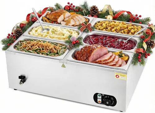 Miniatura 13 de WILPREP Calentador de alimentos comercial, calentador eléctrico de 1500 W para mostrador con control de temperatura ajustable de 86-185 °F