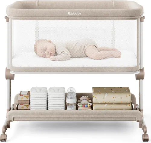 Ezebaby Moisés de noche, moisés portátil para bebés recién nacidos con 7 alturas ajustables y todos los lados de malla, cuna para recién nacidos con