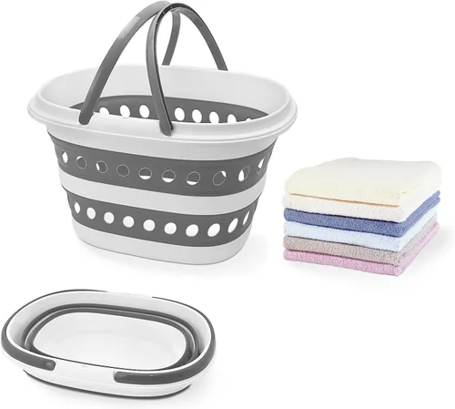 Miniatura 10 de Cesta de lavandería plegable compacta, cesta desplegable de tamaño pequeño, perfecta para dormitorio, baño, viajes, no para familias numerosas