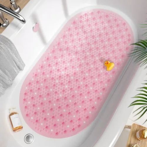 Miniatura 9 de HITSLAM Tapete antideslizante para bañera, 27 x 15 pulgadas, con ventosas y orificios de drenaje, lavable a máquina, ovalado, para niños, personas