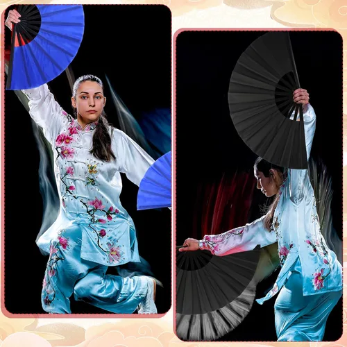 Miniatura 5 de Beeveer 15 ventiladores de mano plegables grandes para baile de línea, chino Kung Fu Tai Chi Clap Raves fanáticos para hombres y mujeres festivales