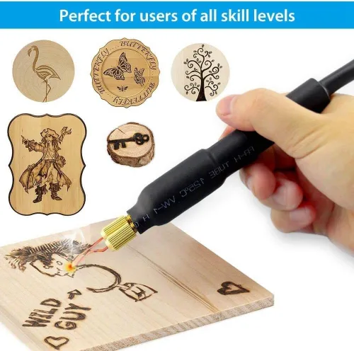 Miniatura 3 de Máquina de pirografía de 60 W, kit de combustión de madera, pantalla digital de doble bolígrafo, color azul con 20 puntas de alambre de pirografía
