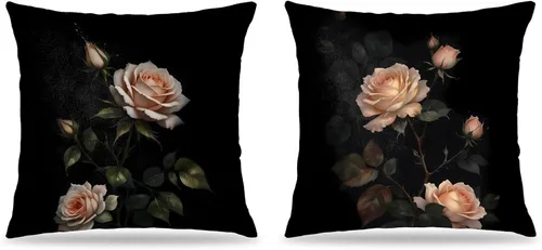 Miniatura 12 de Juego de 2 fundas de almohada florales con lazo de cinta azul y rosa de 18 x 18 pulgadas, decoración de dormitorio de habitación preparada, fundas