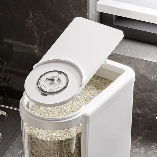 Miniatura 8 de Recipiente de arroz de 12 libras con taza medidora, caja fresca incorporada, dispensador de cereales con tapas para el hogar, cocina, despensa