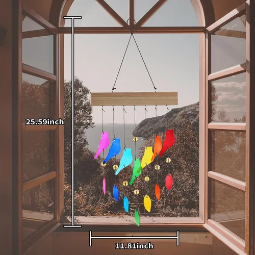 Miniatura 8 de Campanas de viento de vidrio coloridas para jardín y patio al aire libre - Campana de viento con diseño de pájaro hecha a mano, regalo perfecto