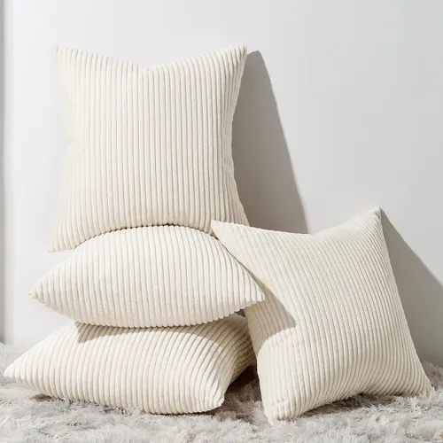 Miniatura 35 de Topfinel - Juego de 4 fundas decorativas para cojín, terciopelo suave, diseño moderno de doble cara, decoración del hogar, no incluye relleno, beige