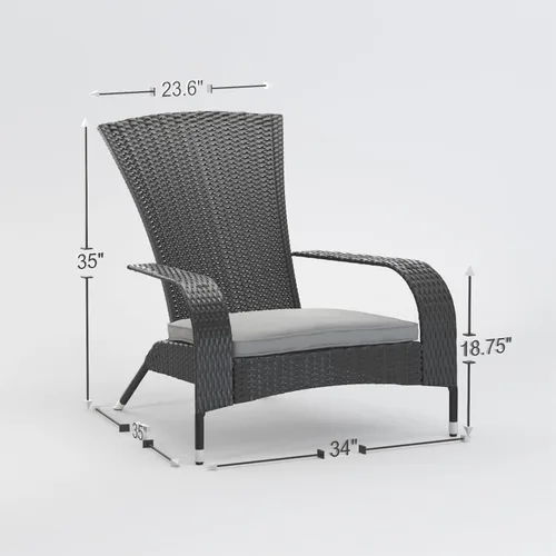 Miniatura 3 de Pacifico - Sillón de mimbre negro con cojín gris, para todas las estaciones, ligero, estilo Adirondack, duradero y elegante sillón para exteriores