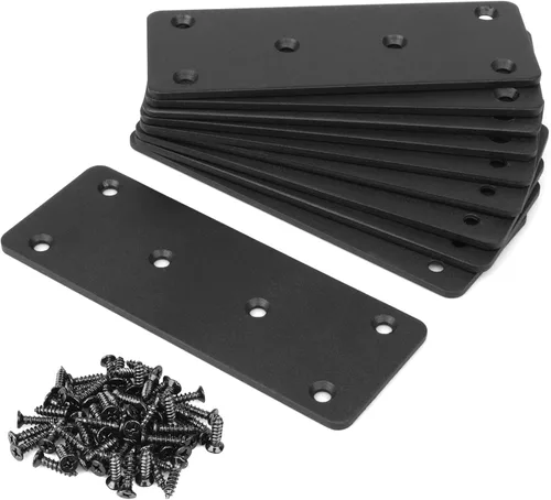Paquete de 10 placas planas negras de 5 x 1-7/8 pulgadas, soporte recto, placa de reparación de metal para muebles de madera