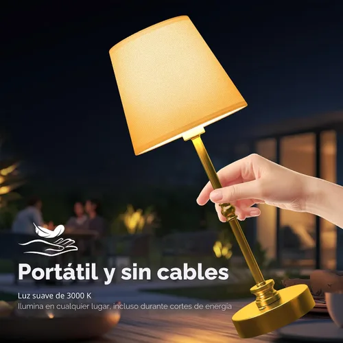 Miniatura 4 de Lámpara de mesa recargable inalámbrica, lámpara LED operada por batería de 5200mAh, atenuación continua de 3000K, lámpara inalámbrica portátil