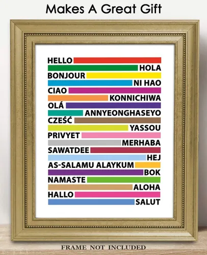 Miniatura 3 de Buzz Unplugged Impresión artística de pared con tipografía de Hello In Different Languages de 8 x 10 pulgadas, sin marco, elegante, bohemio