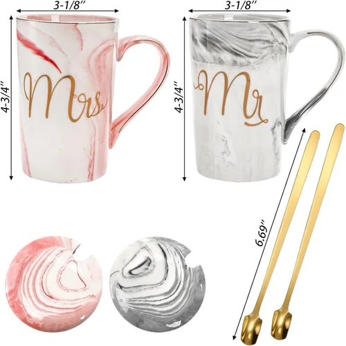 Miniatura 3 de Yesland Tazas de Café Mr and Mrs de 13.5 Oz, Regalos de Boda para Pareja/Novia y Novio, Tazas de Cerámica con Mármol para Despedida de Soltera