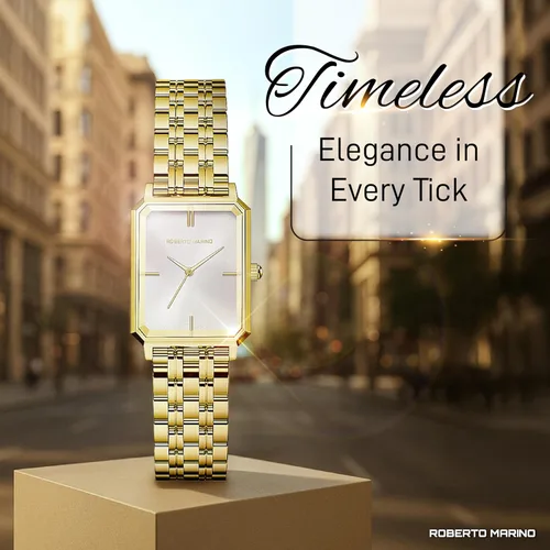 Miniatura 2 de Roberto Marino RM1982 Reloj de Lujo para Mujer Rectangular en Oro Movimiento de Cuarzo Japonés, Diseño Vintage de Acero Inoxidable, Esfera