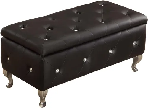 Miniatura 5 de Kings Brand Furniture - Banca de diseño, tapizado, con nudos, con espacio para almacenamiento, estilo Otomano., Tela, Negro
