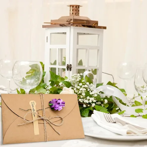 Miniatura 6 de Paquete de 12 tarjetas de felicitación de flores secas con sobres, tarjeta de regalo retro marrón de papel kraft para vacaciones, tarjeta